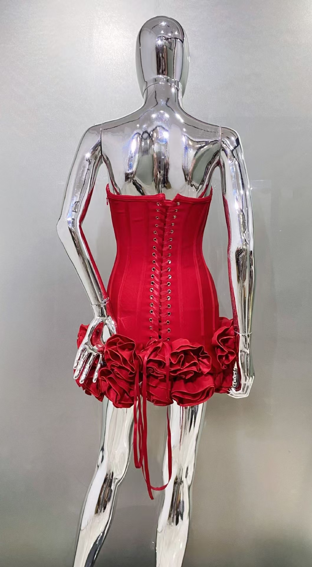 Fashion Prom Strapless Bandage Evening Luxury Birthday Party Outfits Red Flower Wedding  Dress Manufacturer Women Gowns