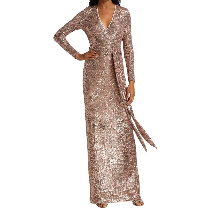 Luxury Sexy Evening Dress V Neck Long Sleeve Slit Belted Slim Fit 2021 Bridal Gowns Elegant Sequin Beach Wedding Guest Party