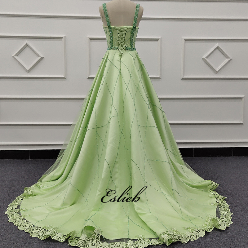 Eslieb Evening Dress 2019 Long Sexy Sleeveless Prom Dresses Lace Bead Crystal Belt Robe De Soiree Evening Gown Dresses