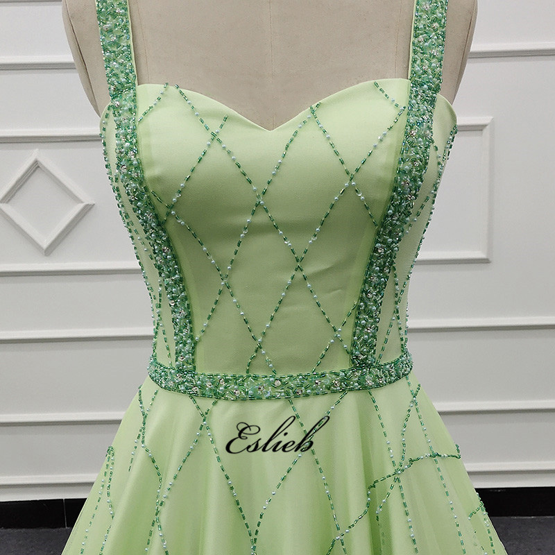 Eslieb Evening Dress 2019 Long Sexy Sleeveless Prom Dresses Lace Bead Crystal Belt Robe De Soiree Evening Gown Dresses