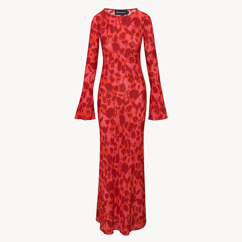 2025 Summer New Sun Protection Vacation Waistline Blue Floral Printed Silk Long Casual Dress