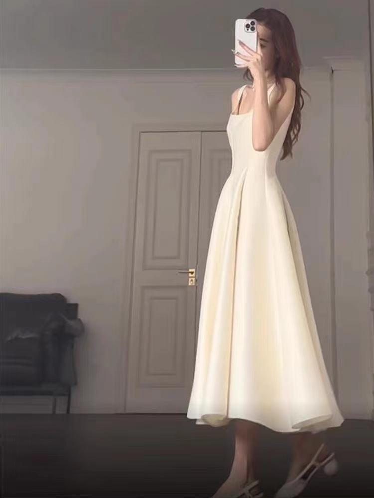 French Styles Women's Dresses Elegant Square Neck Evening Party Princess Dress