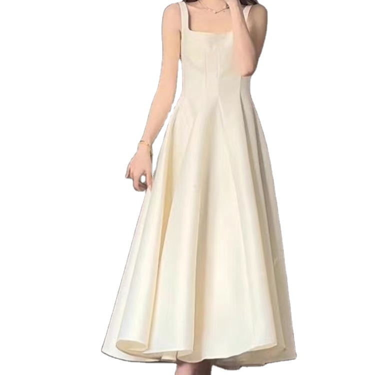 French Styles Women's Dresses Elegant Square Neck Evening Party Princess Dress
