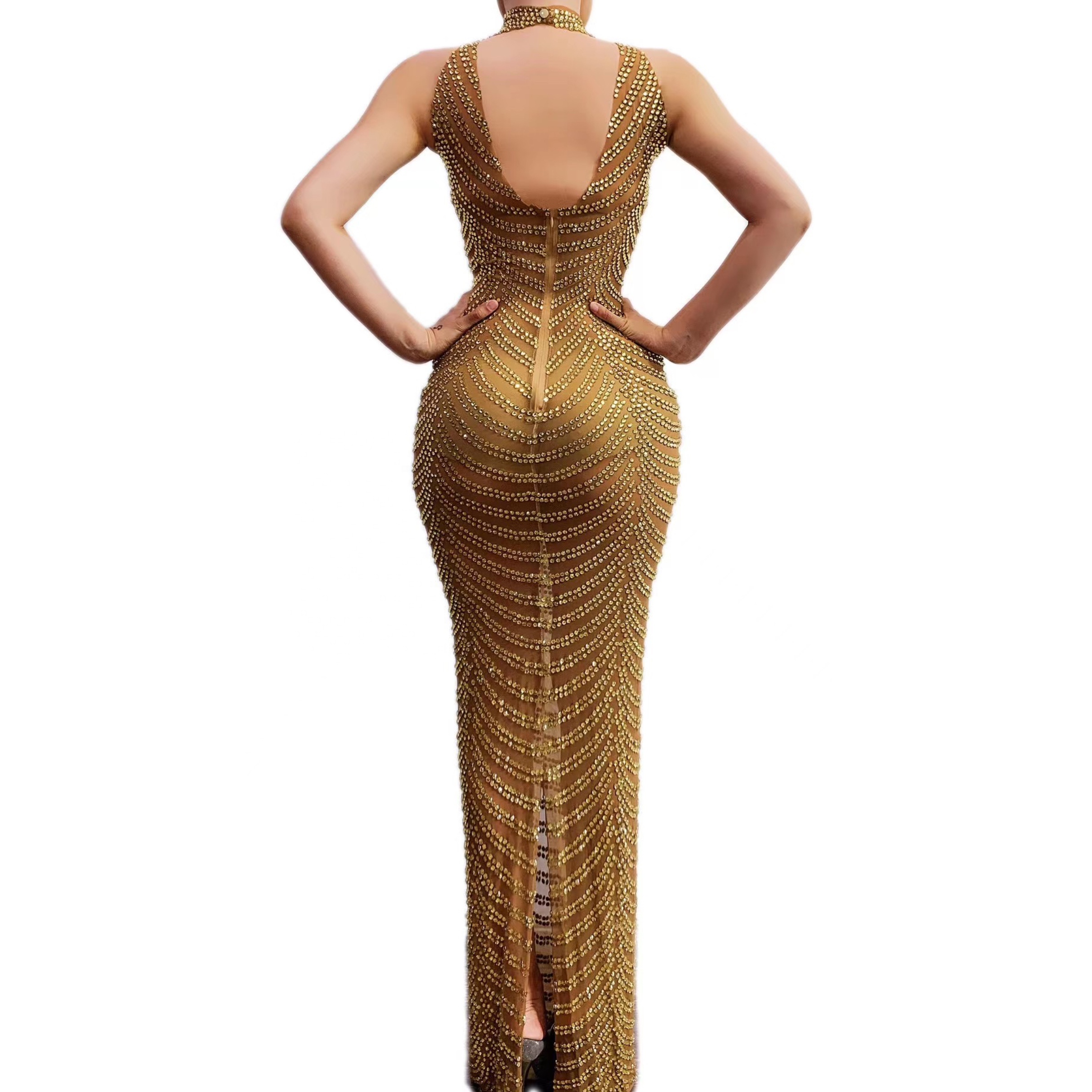 Elegant Evening Gowns Sparkly Striped Gold Bridesmaids Dress for Wedding Prom Dresses