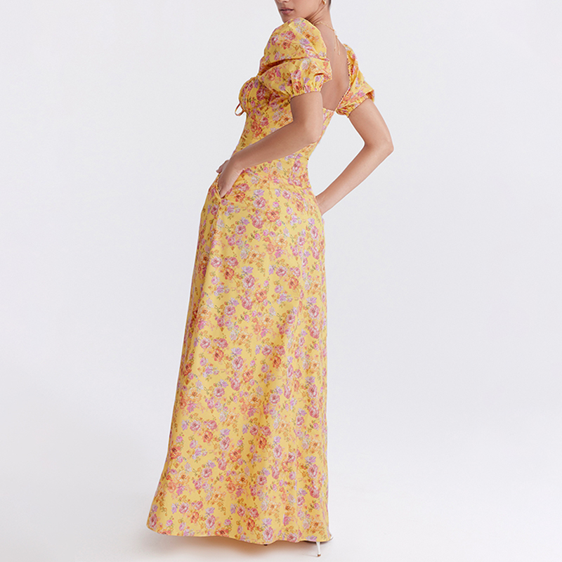 Manufacturer  Floral Print Straight Female Evening Party Puff Sleeve Elegant Casual Maxi Women Summer Long Sundresses